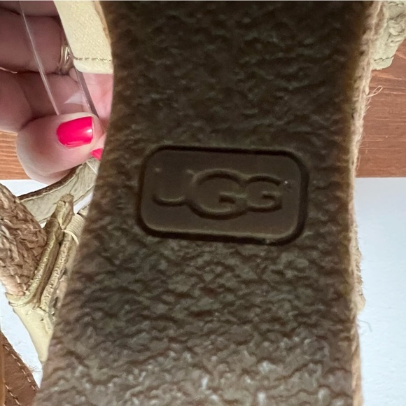 UGG Mairi Espadrille Wedge Buckle Strap Leather Sandal Neutral Boho Comfort 8.5 - Picture 13 of 14